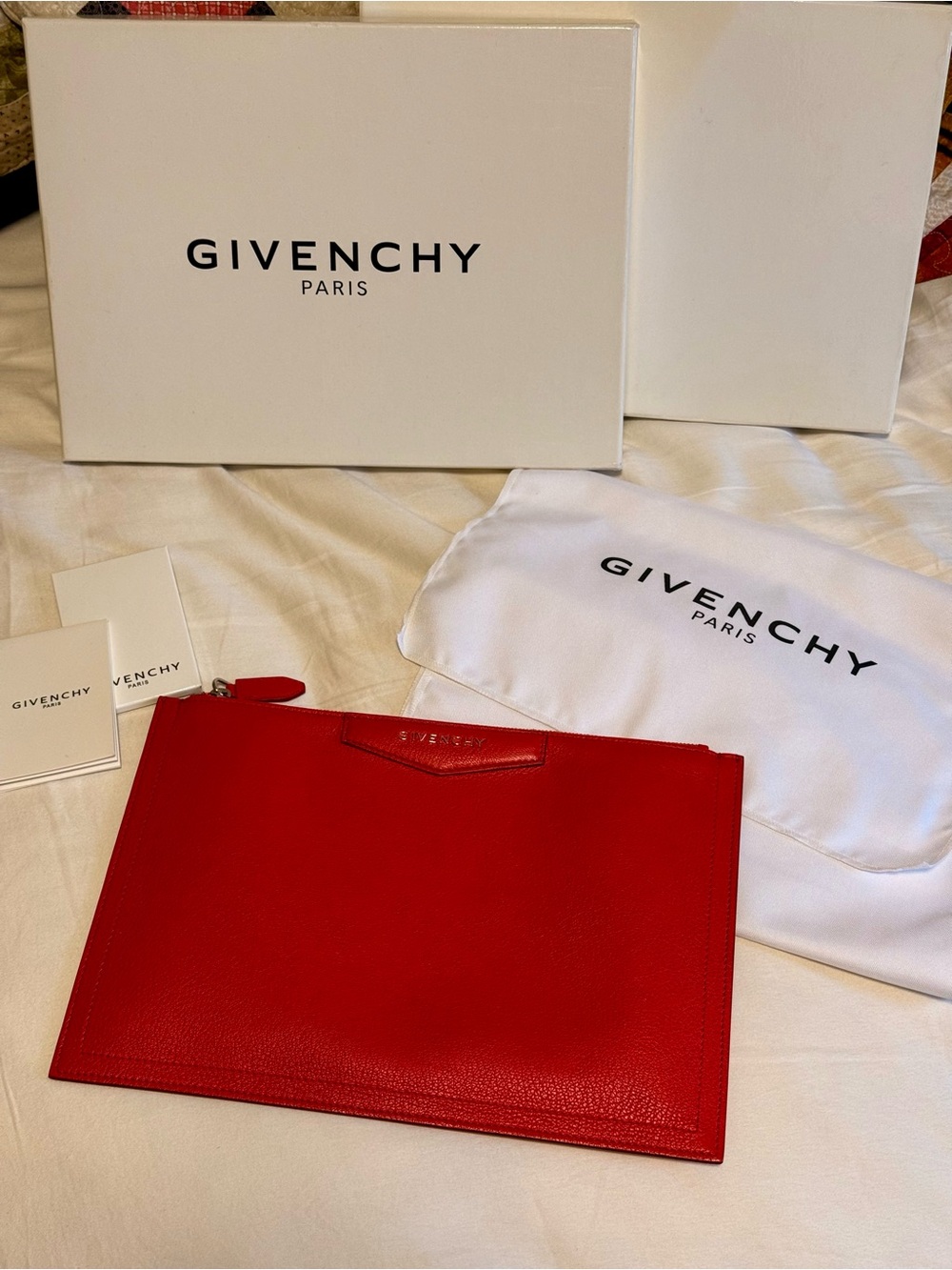 Givenchy Red Leather Zip Pouch